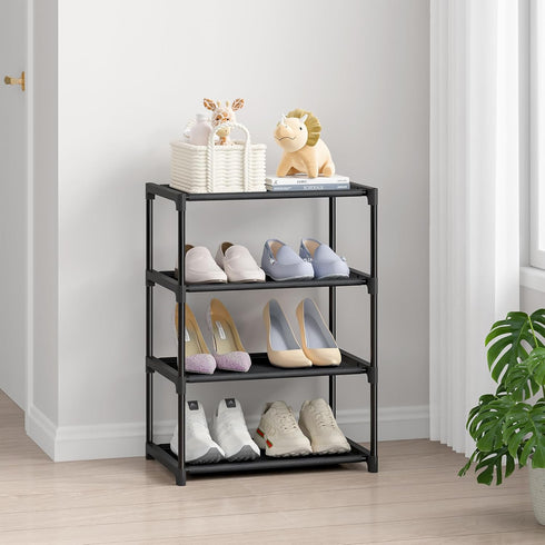 4 Tier Small Shoe Rack, Narrow Stackable Kids Toddler Adult Shoe Storage Organizer Shelf for Closet Floor Entryway Bedroom, Space Saver Shoe Rack ...