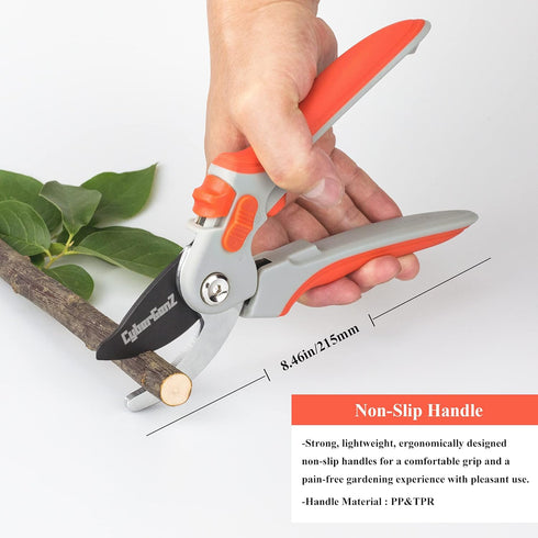 Bypass Pruning Shears - 8" Garden Shears Pruning, Heavy Duty Garden Clippers Handheld with Orange Adjustable Grip, Gardening Pruners Tool for Trim...