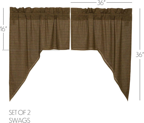 Tea Cabin Rustic 36"x36"x16" Green Plaid Swag Pair Rod Pocket Cotton Kitchen Window Curtains...