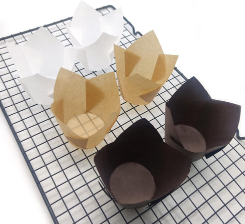 Tulip Cupcake Liners 150-Pack, Premium Standard Greaseproof Baking Cups(White-Natural-Brown)...