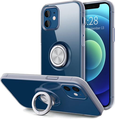 Hython Case for iPhone 12 Case & iPhone 12 Pro Case with Ring Stand, Clear Body with 360° Rotatable Ring Holder Magnetic Kickstand, Soft TPU Shock...