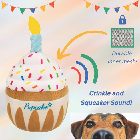 Nestpark Dog Birthday Toy - Pup Cake Puppy Cupcake Plush Squeak and Crinkle Gift...