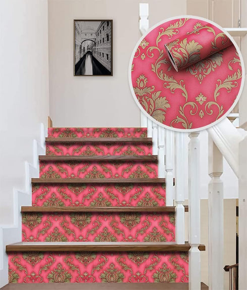 Y9151 Luxury Damask Wallpaper Peel and Stick 17.7in x 9.8ft Red Self Adhesive Removable Contact Paper Damask Furniture Decor Paper Vinyl Film Home...