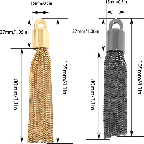 2pcs Tassels Long Metal Keychain Tassels Chain Tassel Charm for Bags, Handbag and Chain Tassel Charm Pendant Hardware Accessories for Bags(Black+G...