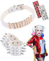 Quinn Puddin Choker Halloween Set Adjustable Punk Leather Letter Collar Necklace Tattoo Stickers Rivets Spike Bracelet Halloween Harley Cosplay Ac...