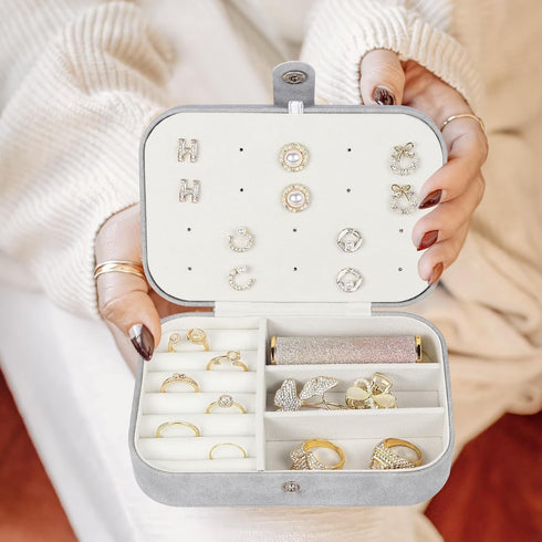 Travel Jewelry Box,Small Jewelry Organizer Boxes for Women Girls, 2 Layer Travel Jewlery Case, PU Leather Mini Portable Jewerly Storage Display Ho...
