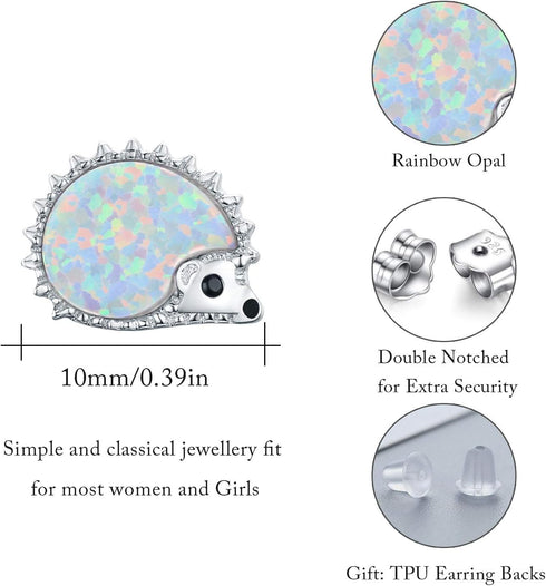 CUOKA MIRACLE Hedgehog Earrings Sterling Sliver Opal Hedgehog Earrings Stud Hypoallergenic Tiny Cute Animal Stud Hedgehog Gift for Women with Gift...