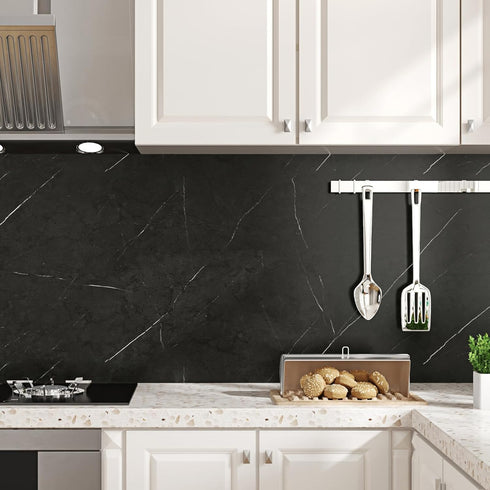 Matte Marble Black Contact Paper Peel and Stick Black Wallpaper for Bathroom Vinyl Waterproof Marble Black Contact Paper for Countertops Kitchen C...