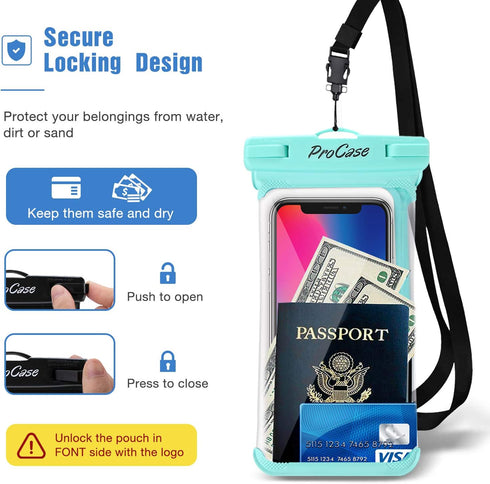 ProCase Waterproof Phone Pouch Case for snorkeling, Underwater Dry Bag for iPhone 15 14 13 Pro Max 12 11, Galaxy S24 S23 S2 Ultra Note Pixel Up to...