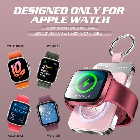 Portable Wireless Charger Compatible for Apple Watch Series 9/8/UItra/7/6/5/4/3/2/SE, 1500mAh Portable iWatch Charger Travel, Magnetic Portable Wa...