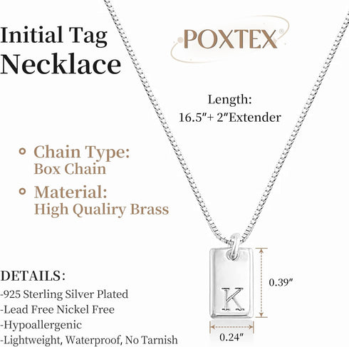 Initial K Silver Necklaces for Women Non Tarnish 925 Silver Plated Dainty Square Letter K Pendant Necklace 16.5”+2” Adjustable Waterproof Trendy N...