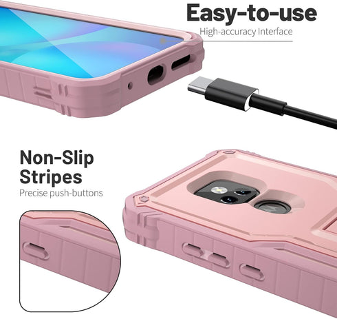 ExoGuard for Moto G Play 2021 Case, Rubber Shockproof Full-Body Cover Case Built-in Screen Protector and Kickstand Compatible with Moto G Play 202...