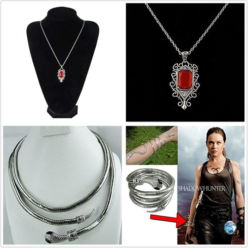 4 Pcs City of Bones Isabelle Lightwood's Electrum Whip Serpent Snake Bracelet Inspired Angelic Power Rune Symbols Bracelet and Necklace Set...