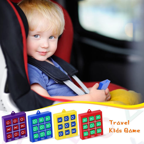 4 Pcs Travel Tic Tac Toe 2 x 2 x 0.4 Inch Mini Board Game Toys Portable Tic Tac Game Toy Retro Mini Games for Kids Red Blue Purple Yellow Pocket B...