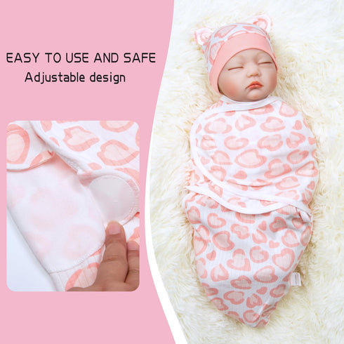 Reborn Baby Dolls Clothes Outfit Accessories Pink Heart Swaddle Blanket & Hat 2 Pcs Set for 17-22 Inch Reborn Doll Newborn Girl&Boy...