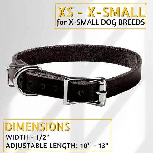 Adityna - Leather Dog Collar for Extra-Small Dogs and Puppies - Classic Style, Soft and Strong, Heavy Duty Black Leather Dog Collars for XSmall Do...