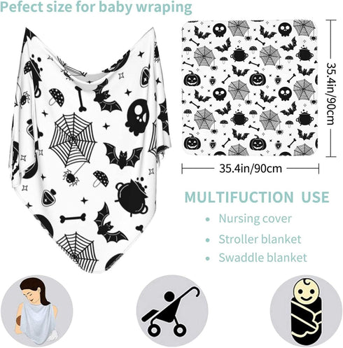 Christmas Halloween Bat Goth Pumpkin Skull Newborn Baby Swaddle Blanket Christmas Muslin Wrap Receiving Blankets Soft Large Swaddle Receiving Gift...