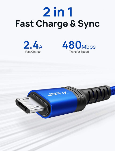 JSAUX Micro USB Cable Android Charger, (2-Pack 3.3FT+6.6FT) Micro USB Android Charger Cable Nylon Braided Cord Compatible with Galaxy S7 S6 J7 Edg...