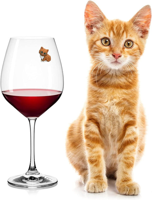 Cat Wine Charms or Drink Glass Markers - Magnetic - Great Birthday or Hostess Gift for Cat Lovers - Set of 6 Cute Kitty Glass Identifiers...