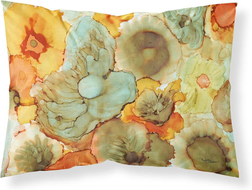 Caroline's Treasures 8969PILLOWCASE Abstract Flowers Teal and Orange Fabric Standard Pillowcase Lightweight Super Soft Easy Care Decorative Artwor...