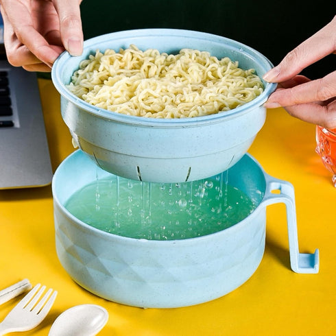 Microwave Ramen Bowl,Microwave Ramen Cooker with Lid,Plastic Mixing Salad Pasta Fruit Rice Cereal Instant Noodles Soup Maker Plate Bowls Set Kitch...
