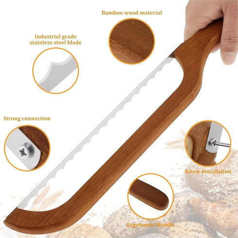 Bread Knife for Homemade Bread and Skinny Spurtle, Sourdough Cutter Fiddle Bow Bread Slicer Knife for Homemade Bread, Premium Stainless Steel Saw ...