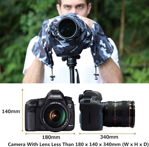 Camera Lens Rain Cover Raincoat Sleeve Gear Camo for Canon EOS R10 R7 R5 R6 R Rp Rebel T7 T8i T7i 90D 80D 4000D SL3 SX70 Nikon Z7II Z6II Z5 D780 D...
