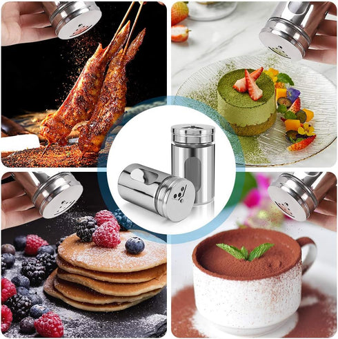 Accmor 2pcs Salt and Pepper Shakers,Stainless Steel Shaker for Salt Powder Sugar Cinnamon Pepper, Spice Dispenser with Adjustable Pour Holes,Silve...