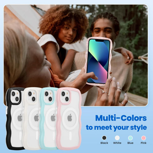 ZCDAYE Cute Curly Wave Case for iPhone 13, iPhone 13 (6.1 inch) Phone Case Compatible with Magsafe, Transparent Slim Shockproof Non-Slip Cover for...
