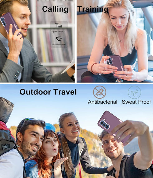 Dahkoiz for Samsung Galaxy S21 FE 5G Case, and Glass Screen Protector, Dust Proof Port Cover, Full Body Protection Durable Rubber Cover Phone Case...