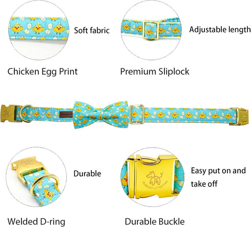 Elegant little tail Easter Day Dog Collar, Dog Collar with Bow Chicken Eggs Print Dog Collar Pet Collar Gift Dog Bowtie Adjustable Dog Collar for ...