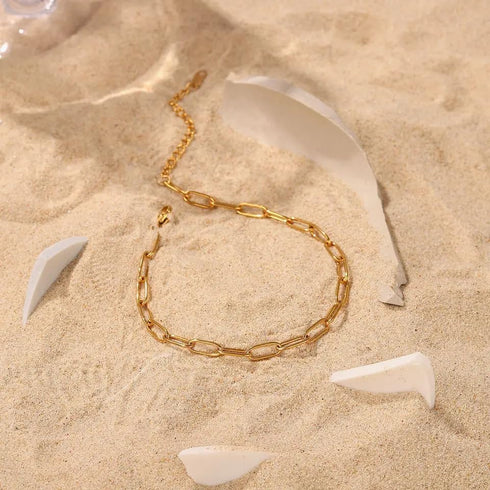 Dainty Paperclip Link Anklet 18K Gold Plated...