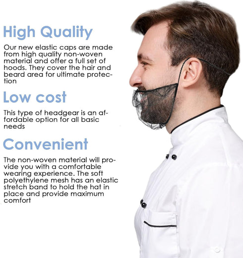 100 Pcs Beard Nets Food Service Beard Covers Beard Guards Black Comfortable Protective Beard Covers Beard Mask for Men Facial Hair...