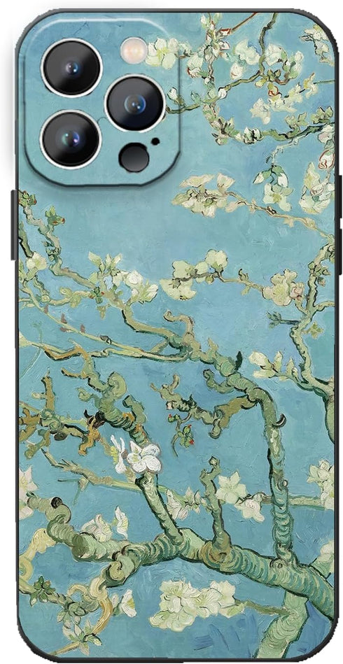 Compatible with iphone 15 Pro Max Phone Case,Art Van Gogh Almond Blossom Aesthetic Blue Flower Floral Thin Case,Slim Soft TPU Waterproof Shockproo...