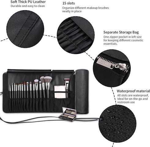 MSQ Makeup Brush Bag Travel Makeup Brush Case Makeup Brush Holder Organizer Cosmetic Bag Portable Roll Up Brush Storage Bag for Makeup Brushes and...