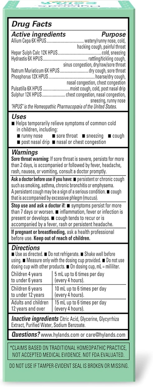Hyland's Kids Cold and Cough, Nighttime Cough Syrup Medicine for Kids Ages 2 and up, Decongestant, Sore Throat relief and Sleeplessness, Relief of...