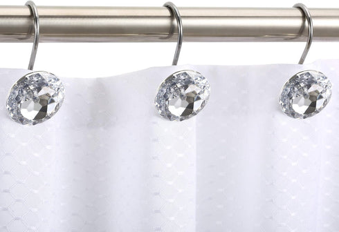 CHICTIE Shower Curtain Hooks Rings,Crystal Decorative Shower Curtain Hooks, Set of 12 Stainless Steel Rust Resistant White Round Diamond Shower Ho...
