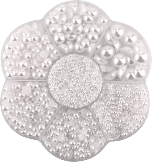 SAVITA 5600Pcs 2/3/4/5/6/8/10mm White Flat Back Pearl Half Round Pearls Beads Satin Luster Loose Beads Gems for DIY Craft Necklaces Bracelets Jewe...