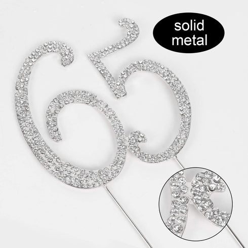 65 Years Birthday Cake Topper - New Best Crystal Rhinestone 65th Wedding Anniversary Or 65 Years Old Cake Topper Party Decoration Silver...