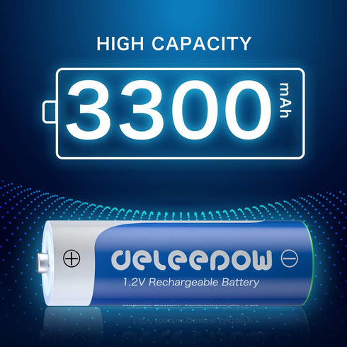 Deleepow AA Rechargeable Batteries Nimh 3300mAh 1.2V Batteries AA Size Rechargeable High Capacity 1200 Cycles 8-Pack(Only Battery)...