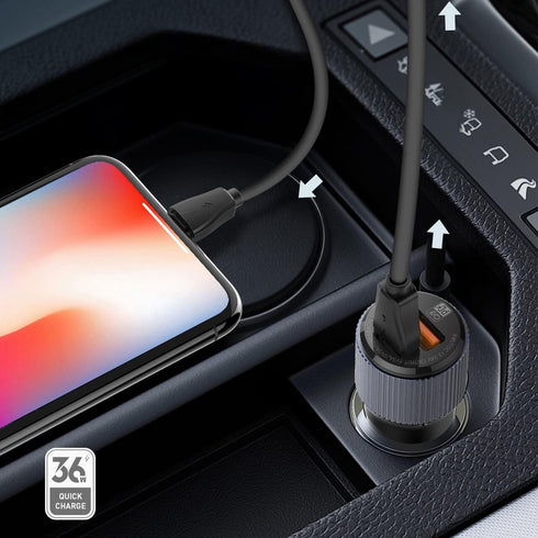 USB C Car Charger, 36W Dual Power PD3.0+QC3.0 Fast Charging Type C Cigarette Lighter Adapter, for iPhone 15/14 Pro/13/12, Samsung Galaxy S23/S22/S...