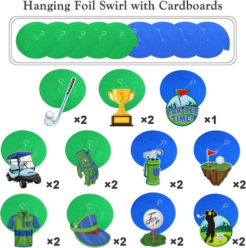 Clabby 41 Pcs Golf Party Decorations Swirls, Birthday Retirement Sports Theme Party Supplies Golf Cutouts Foil Hanging Swirls Ceiling Decor for Ki...
