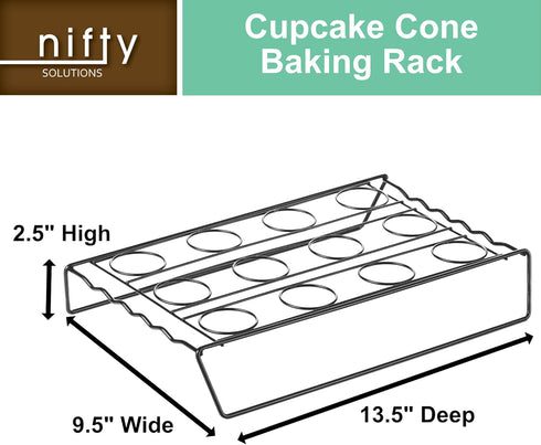 Nifty Ice Cream Cone Cupcake Baking Rack – Holds up to 12 Medium & Large Cupcake Cones, Non-Stick, Dishwasher Safe, Use for Baking, Cooling & Serv...