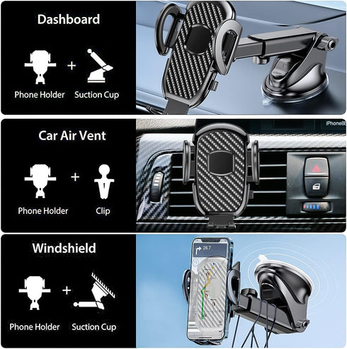 Cell Phone Holder for Car,Dashboard/Windshield/Air Vent Cell Phone Holder,Universal Sturdy Suction Cup Car Phone Mount,Compatible with All Smart P...