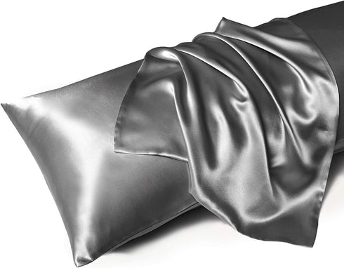 MR&HM Satin Body Pillow Cover, Soft and Breathable Body Pillow Case with Envelope Closure, Cooling and Silky Long Pillowcase for Hair and Skin,Gre...