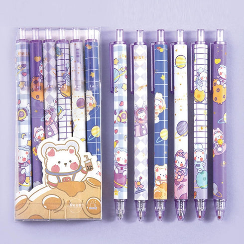 6 Pcs Gel Ink Pens Cartoon Retractable Pens Cute Animal Pen 0.5mm Ballpoint Pen Office School Supplies for Girls (Space)...