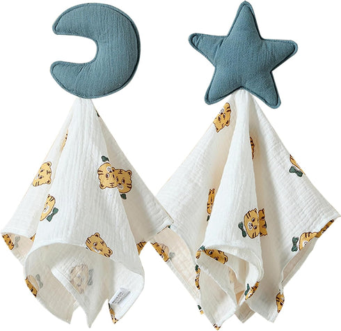 Lovey Blanket for Boys and Girls, Organic Cotton Muslin Security Blanket for Babies, Soft Breathable Lovie Soothing Towel for Newborn and Infant (...