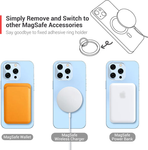 PROfezzion Thin Metal Ring Holder for MagSafe, Removable Strongest Magnetic Phone Grip for iPhone 15 14 13 12 Pro Max Plus with MagSafe Case [Not ...