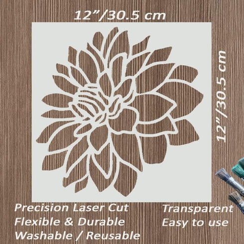 Large 12x12 Inch Dahlia Stencil for Painting on Walls,Wood, Canvas, Paper, Fabric and Furniture - Flower Stencil - Stencils for Crafts Reusable - ...