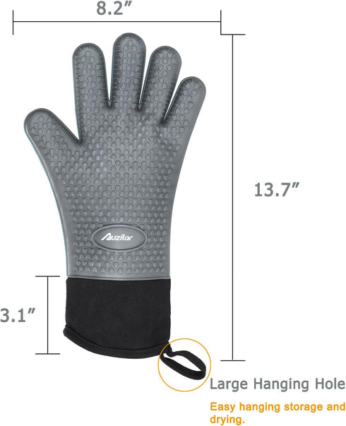 Silicone Cooking Gloves, Grilling Gloves, Heat Resistant Gloves BBQ Kitchen Silicone Oven Mitts, Long Waterproof Non-Slip Potholder for Barbecue, ...